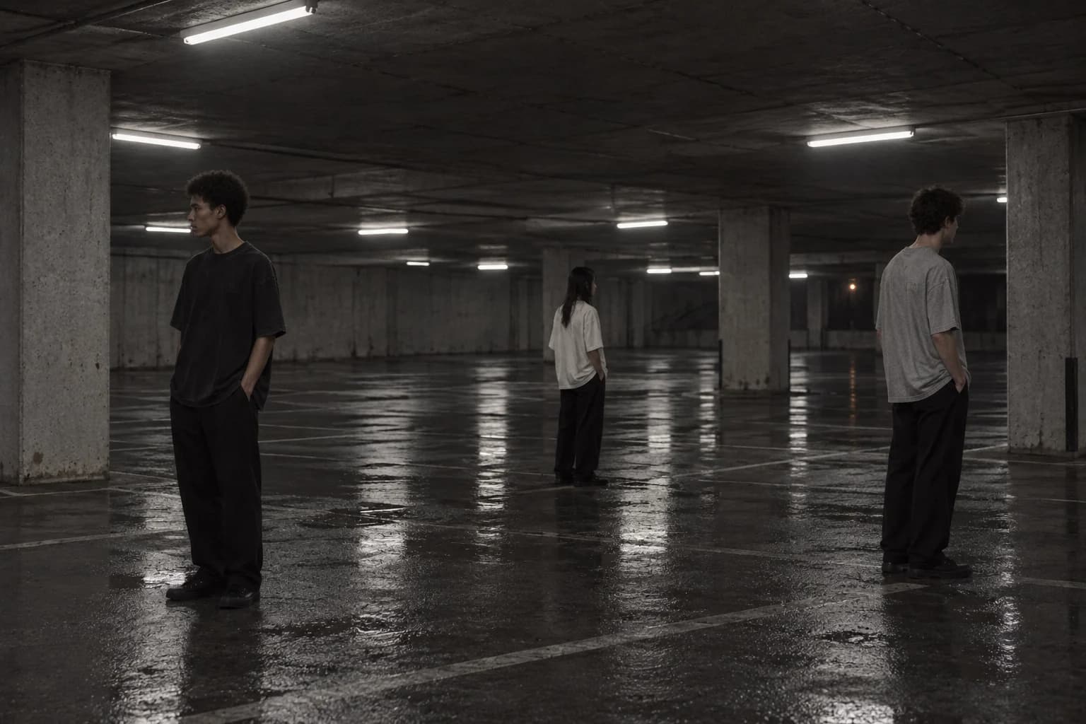 000 Tee — three colours, worn