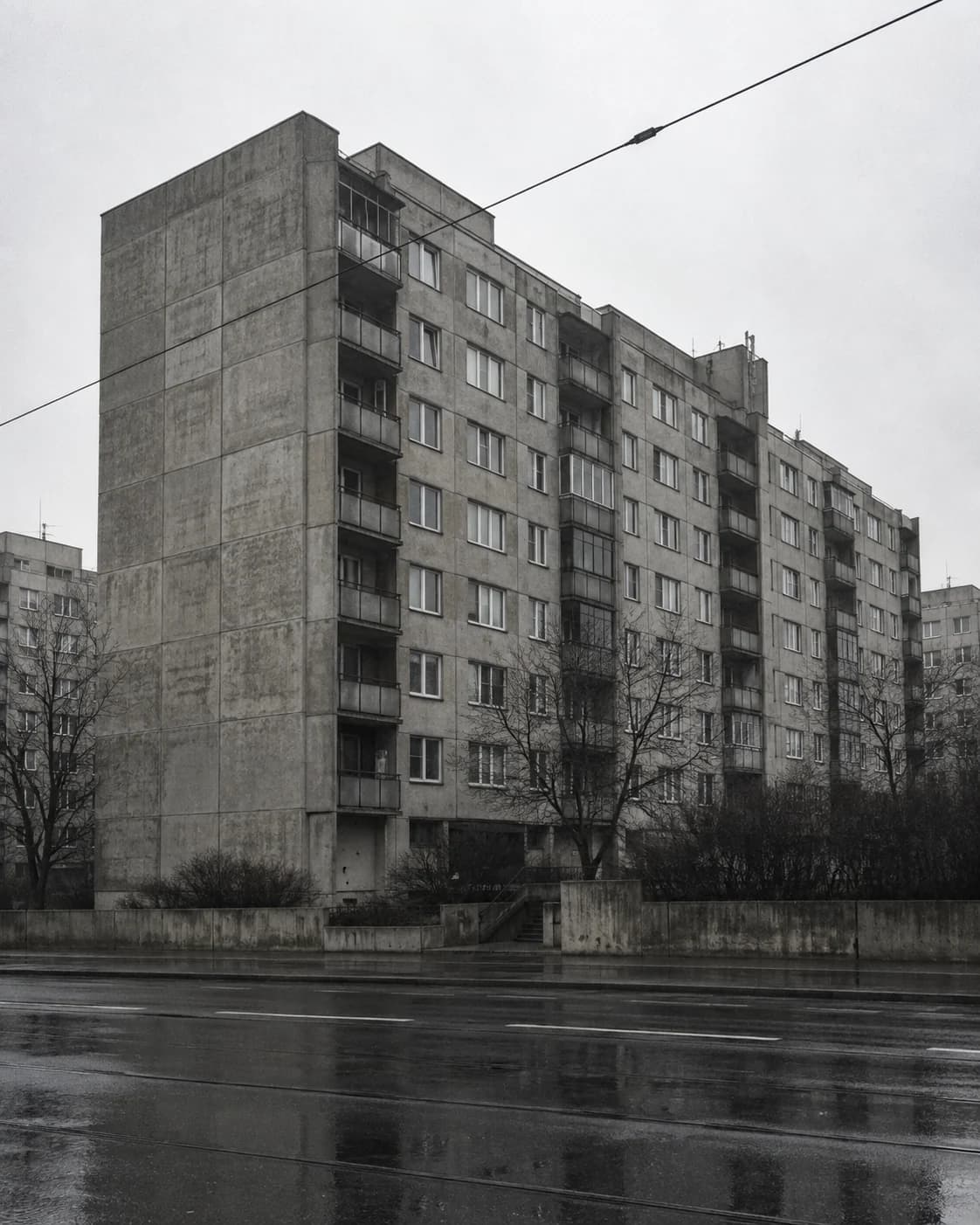 Prague, panel housing under a white sky