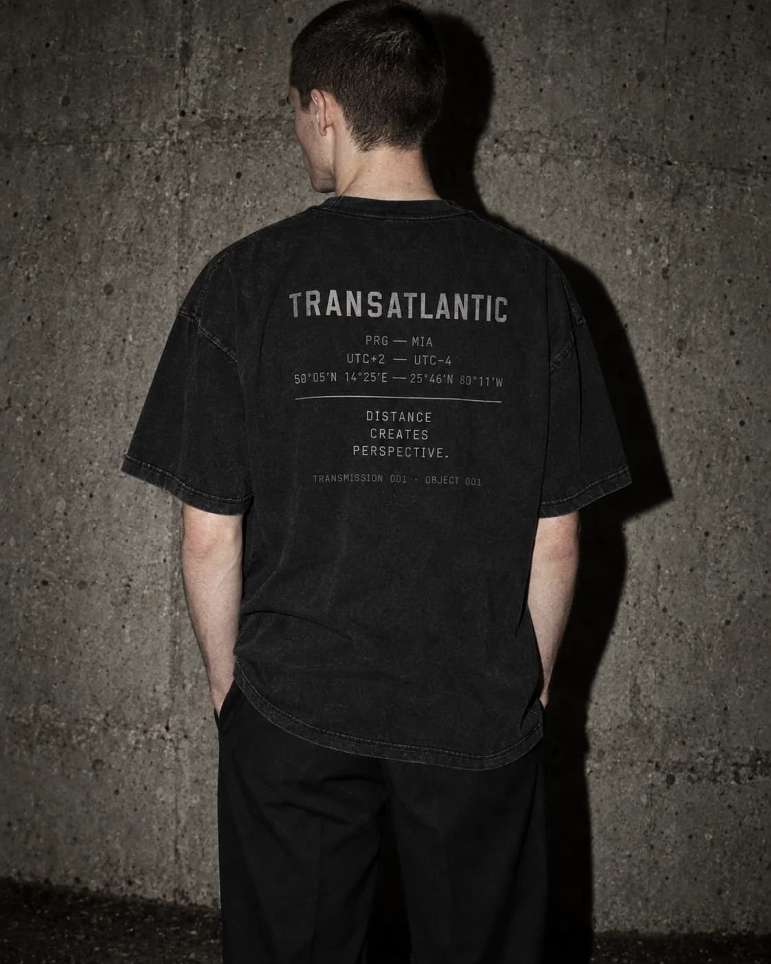 Transmission 001 Tee — back, worn